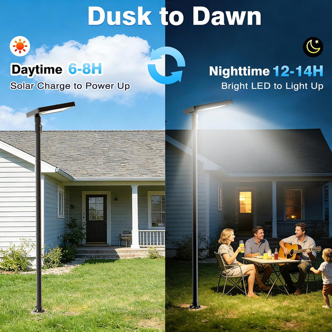 100" Solar Lamp Post Lights with Pole & Remote, Outdoor IP65 Waterproof 420 LEDs Solar Street Lights, Black Metal Flood Solar Motion Pathway Lights for Yard, Garden, Patio, Lawn, Garage Main Image