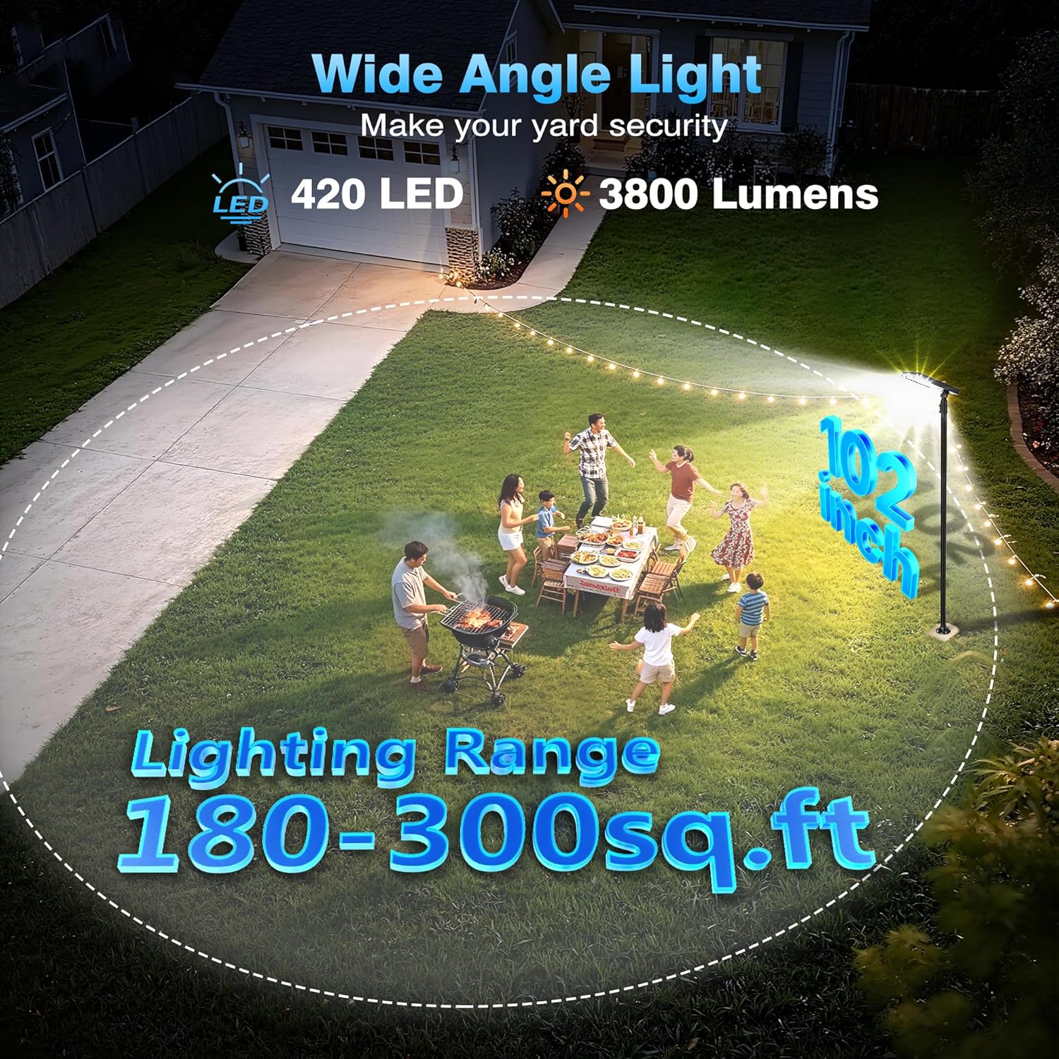 100" Solar Lamp Post Lights with Pole & Remote, Outdoor IP65 Waterproof 420 LEDs Solar Street Lights, Black Metal Flood Solar Motion Pathway Lights for Yard, Garden, Patio, Lawn, Garage