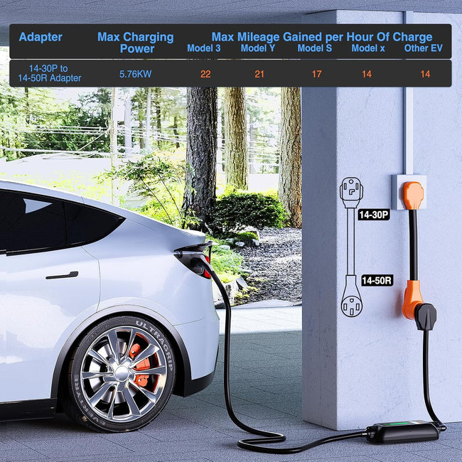 Nilight EV Adapter Cord 30 Amp to 50 Amp 4 Prong Pure Copper New Dryer Outlet to EV Plug Conversion Heavy Duty 10 Gauge Wire Nema 14-30P to 14-50R 30M/50F for Level 2 EVs Using Main Image