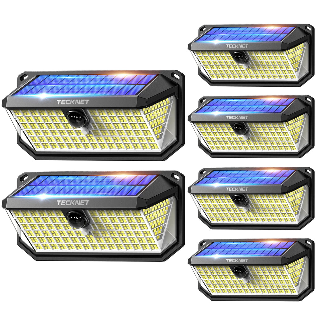 TECKNET 416 LED Solar Lights Outdoor Waterproof, 4200lm 300° Angle & 3 Lighting Modes Motion Sensor Outdoor Lights,2 Pack Solar Powered Flood Wall Lights for Home Patio Fence Yard Deck Garage Street