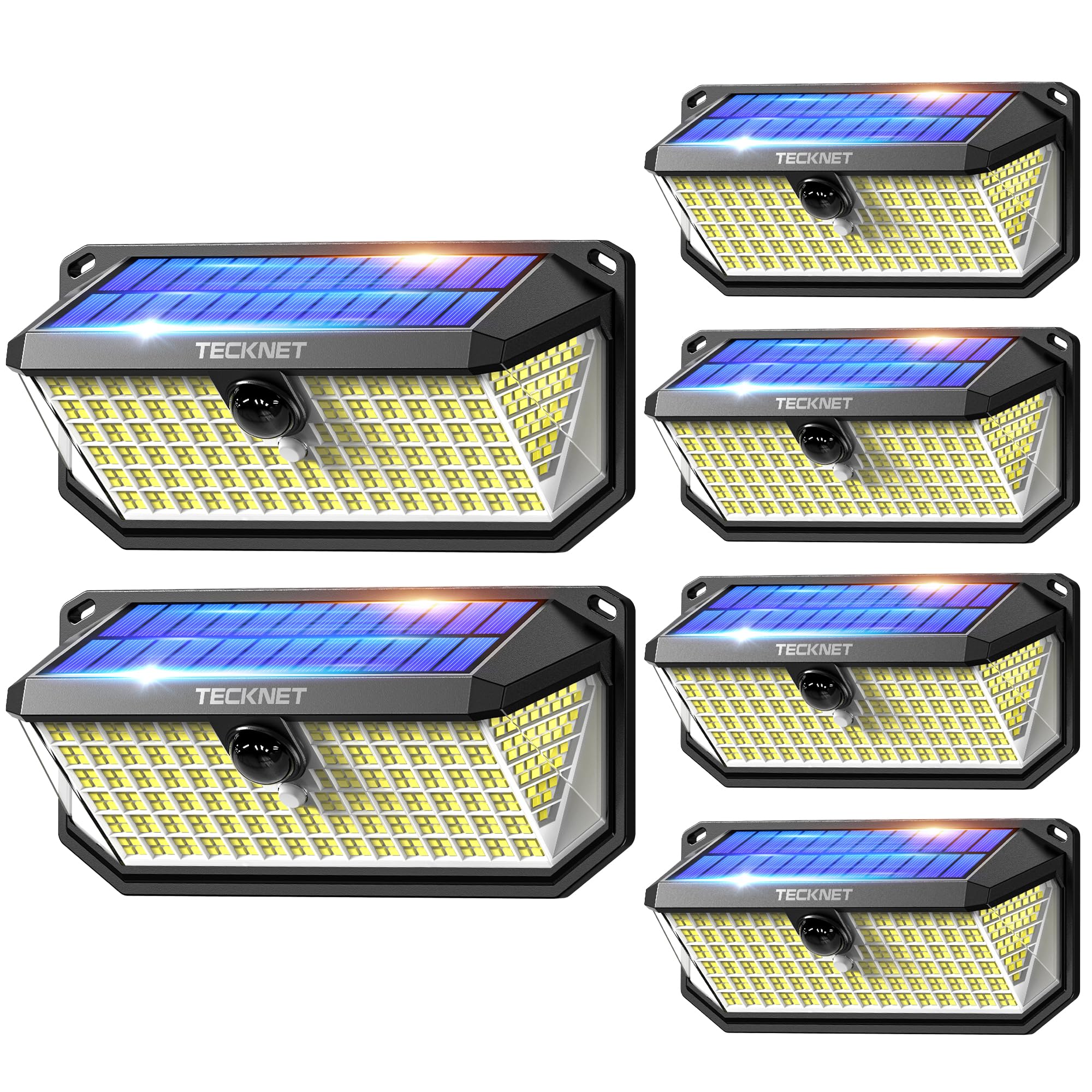 TECKNET 416 LED Solar Lights Outdoor Waterproof, 4200lm 300° Angle & 3 Lighting Modes Motion Sensor Outdoor Lights,2 Pack Solar Powered Flood Wall Lights for Home Patio Fence Yard Deck Garage Street