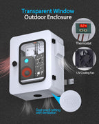 Akwscyby Outdoor Electrical Box with Clear Window and Thermostat and Fan, Precise Temperature Control 0.1°F, IP65 Water Resistant Rating, Galvanized Steel, Aluminum Rear Beam(17.7" x 13.8" x 7.9")