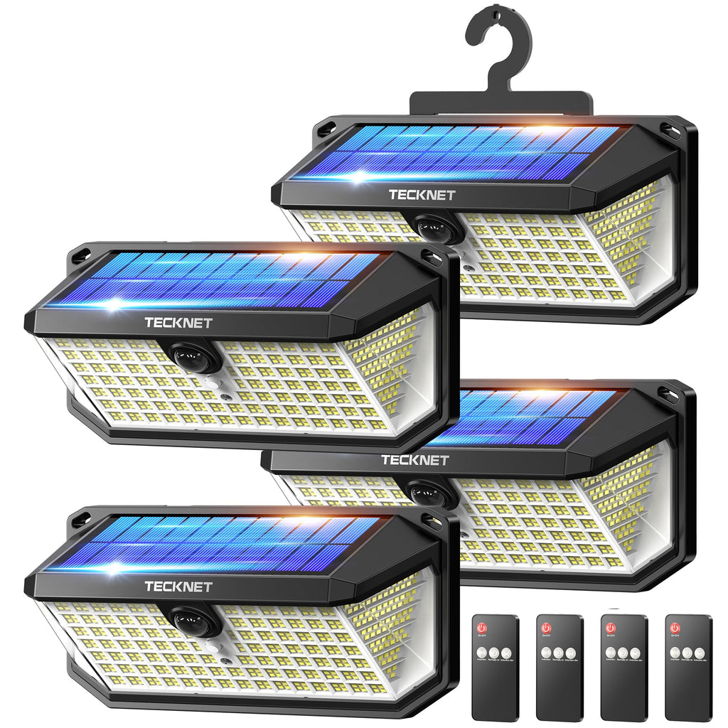 TECKNET 416 LED Solar Lights Outdoor Waterproof, 4200lm 300° Angle & 3 Lighting Modes Motion Sensor Outdoor Lights,2 Pack Solar Powered Flood Wall Lights for Home Patio Fence Yard Deck Garage Street
