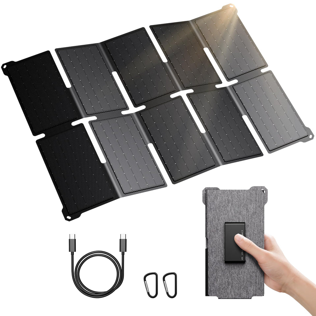 BigBlue Portable 35W Solar Panel Charger with Fast Charging USB-A and PD 25W USB-C for Camping Backpacking, 1.54 lbs, IP68 Waterproof, Folding Solar Phone Charger for iPhone/Android, iPad, Power Bank