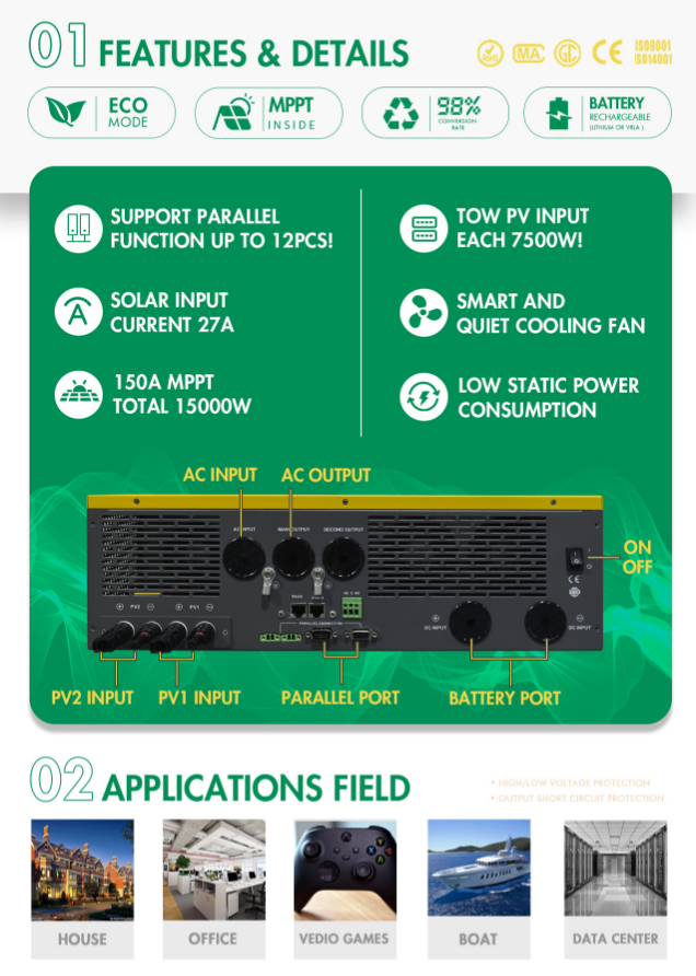 Onduleur hybride haute fréquence 11 kW/48 V avec Wi-Fi 