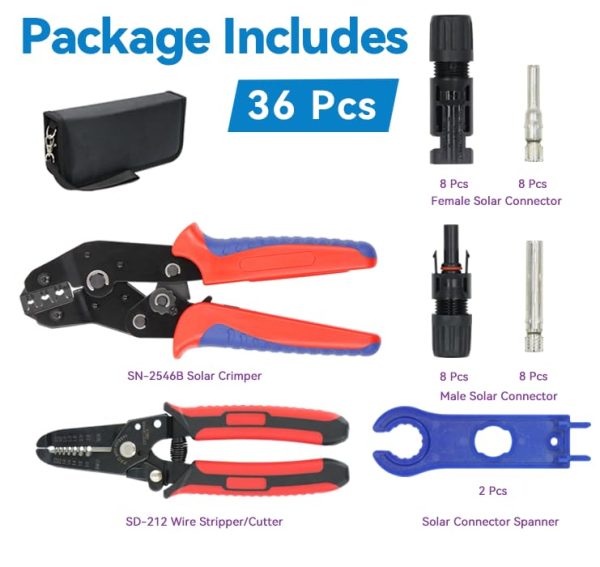 HKS Solar PV Panel Crimping Tool Kit with Crimper Stripper and 8 Pairs Solar connectors and 1Pair Solar Connector Spanner Wrench, Crimper Tool for Solar Cable AWG14-10,2.5/4/6mm² - Image 6