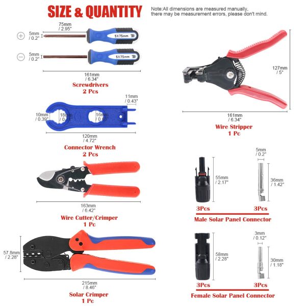 Hilitchi Solar Crimping Tools Kit, Solar Crimper for 2.5/4.0/6.0mm² Solar Panel PV Cable with Wire Cable Cutter, Stripper, Spanner and Connectors - Image 7