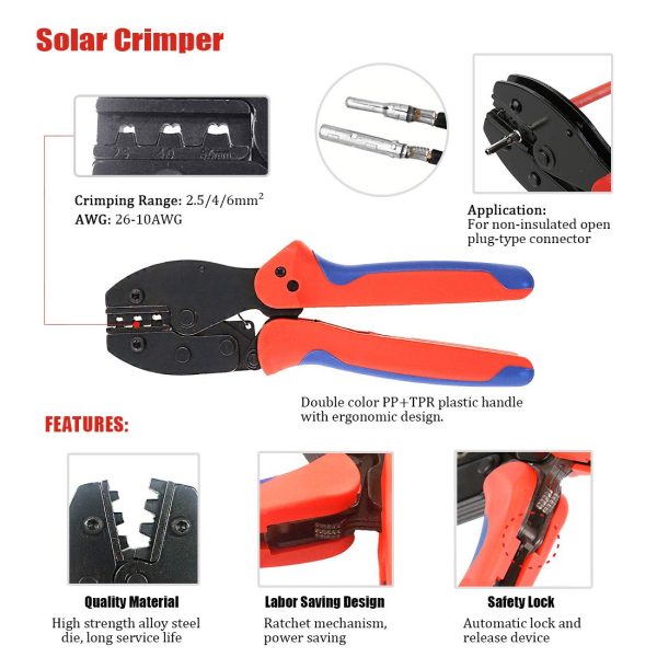 Hilitchi Solar Crimping Tools Kit, Solar Crimper for 2.5/4.0/6.0mm² Solar Panel PV Cable with Wire Cable Cutter, Stripper, Spanner and Connectors - Image 6