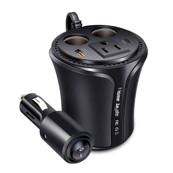 HomeJayde 150W Car Power Inverter DC 12v to 110v, AC Plug Adapter Outlet Converter, Car Mounted Power Adapter, 5 in 1 Cup Type Inverter with Type-C Port, USB Car Charger and 2 Car Power Adapter