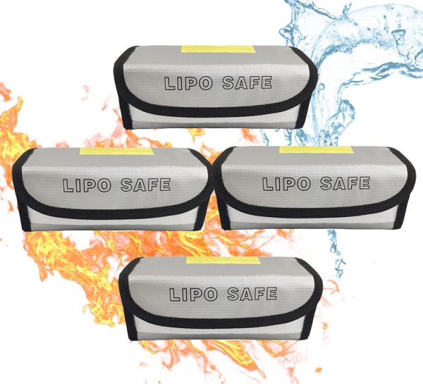 IANDAIROK 4PCS 185 * 75 * 60mm Lipo Battery Safe Bag Fireproof Charging Bag for RC Lipo Battery Pack Storage Charging Transport, Home Office Travel Lipo Safe Storage Pouch