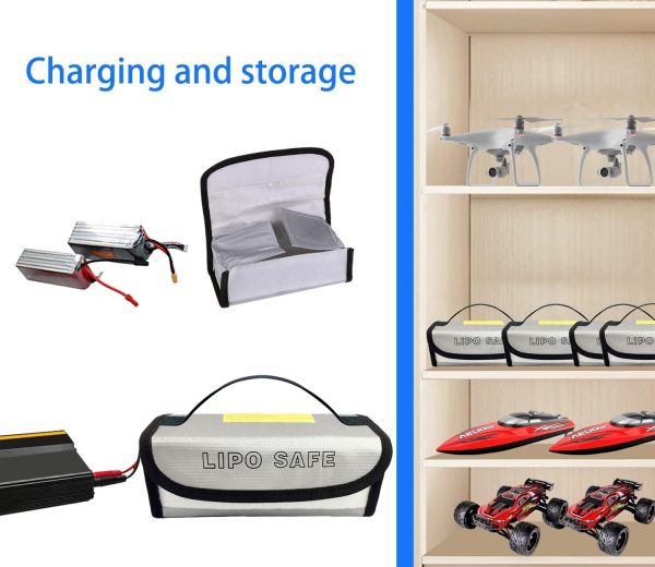 IANDAIROK 4PCS 185 * 75 * 60mm Lipo Battery Safe Bag Fireproof Charging Bag for RC Lipo Battery Pack Storage Charging Transport, Home Office Travel Lipo Safe Storage Pouch - Image 4