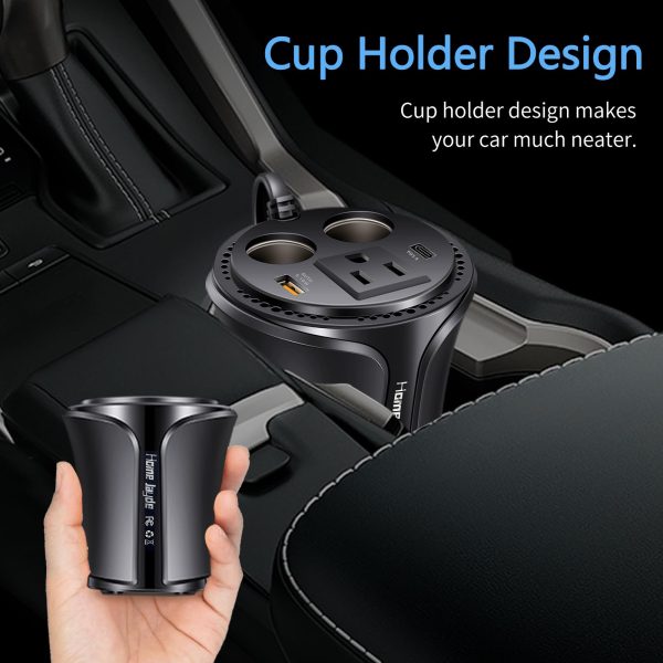 HomeJayde 150W Car Power Inverter DC 12v to 110v, AC Plug Adapter Outlet Converter, Car Mounted Power Adapter, 5 in 1 Cup Type Inverter with Type-C Port, USB Car Charger and 2 Car Power Adapter - Image 5