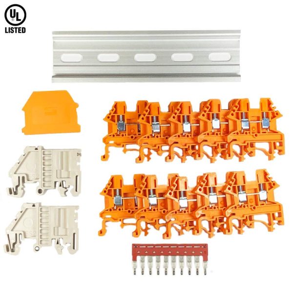 ICI Dinkle Power Distribution DK2.5N-OR 10 Gang Box Connector DIN Rail Terminal Blocks, 12-22 AWG, 20 Amp, 600 Volt Solar Combiner Orange - Image 8