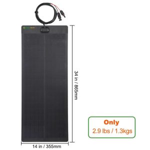 LensunSolar 50W Full Black Flexible Solar Panel, 34x14in, Waterproof Lightweight with Highest Efficiency PERC Mono Solar Cells for RV,Van,Tent