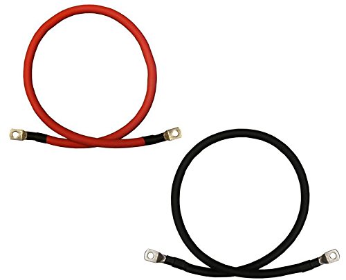 1/0 AWG Gauge Red + Black Pure Copper Battery Inverter Cables Solar, RV, Car, Boat 2 feet 3/8 in Lugs
