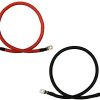 1/0 AWG Gauge Red + Black Pure Copper Battery Inverter Cables Solar, RV, Car, Boat 3 feet 5/16 in Lugs