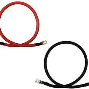1/0 AWG Gauge Red + Black Pure Copper Battery Inverter Cables Solar, RV, Car, Boat 18 in 5/16 in Lugs