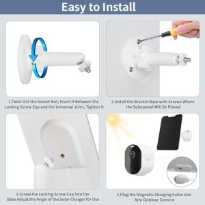 YuBeLin Solar Panel Charger for Arlo Pro 5S/Pro 4/Pro 3/Pro 3 Floodlight/Ultra/Ultra 2 Camera,4.5W High Efficiency, IP65 Waterproof w/ 360° Adjustable Mount & 9.8ft Cable, 2 Pack (for arlo)