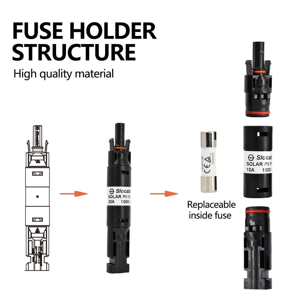 Slocable 20A Solar in-line Fuse Holder Connector, IP68 1000V Male and Female Connector, for Solar Photovoltaic System (with 10X38mm Fuse) - Image 6