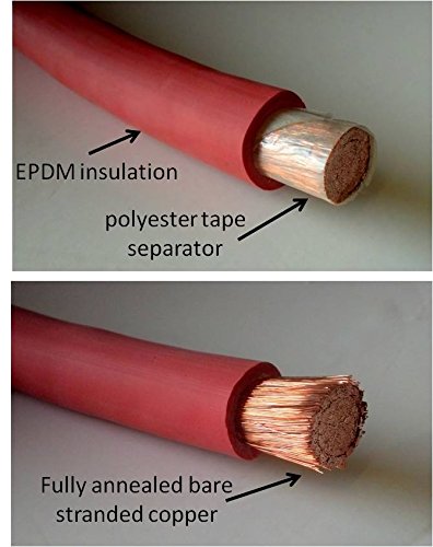 1/0 AWG Gauge Red + Black Pure Copper Battery Inverter Cables Solar, RV, Car, Boat 18 in 5/16 in Lugs - Image 3