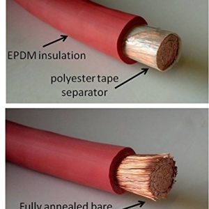 1/0 AWG Gauge Red + Black Pure Copper Battery Inverter Cables Solar, RV, Car, Boat 3 feet 5/16 in Lugs