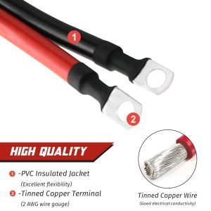 2 AWG Battery Cable 2AWG Gauge Pure Copper Battery Inverter Cables with 5/16 in Lugs Both Ends Power Inverter Wire Set for Automotive Solar Marine Boat RV Car Motorcycle Red and Black (5FT)