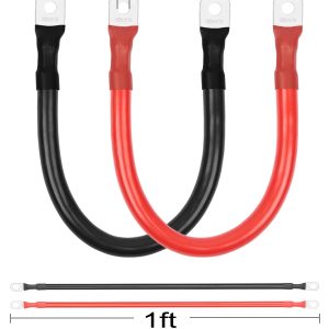 BESTEK 1/0 AWG Gauge Red and Black Battery Cables 5/16" in Lugs, 12 inch Pure Copper Power Inverter Cables for Solar, RV, Car, Boat, (Positive and Negetive)
