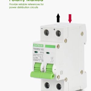 12V-110V DC Miniature Circuit Breaker, 15 Amp 2 Pole Battery Breaker Protector for Solar PV System and RV, Thermal Magnetic Trip, DIN Rail Mount, Chtaixi DC Disconnect Switch B15