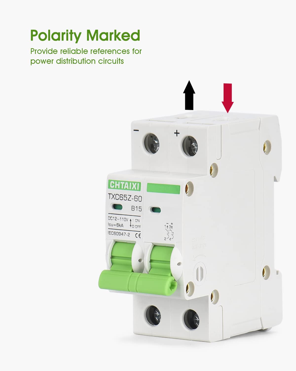 12V-110V DC Miniature Circuit Breaker, 15 Amp 2 Pole Battery Breaker Protector for Solar PV System and RV, Thermal Magnetic Trip, DIN Rail Mount, Chtaixi DC Disconnect Switch B15 - Image 5