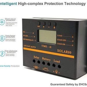 YKYWTRWL Solar Charge Controller 80A PWM 12V/24V 1920W with USB Output, Multi-Circuit Protection, ABS Housing, for Lighting System