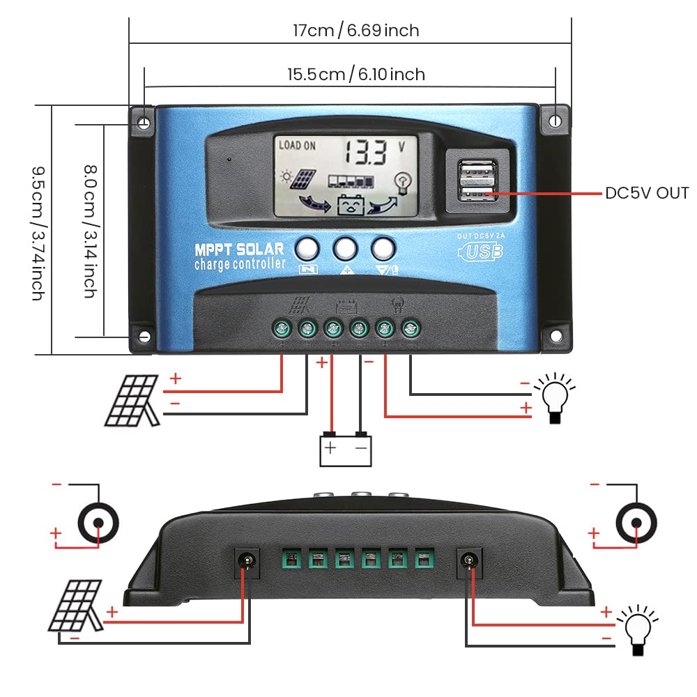 SUNYIMA 100A MPPT Solar Charge Controller with LCD Display Dual USB Multiple Load Control Modes,New Mppt Technical Maximum Charging Current (100A) - Image 7