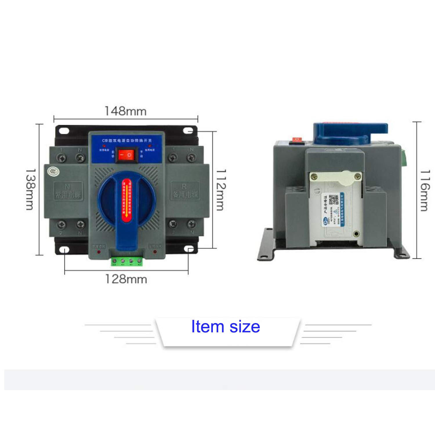 JONASC 63A 2P Dual Power Automatic Transfer Switch 110V Generator Changeover Switch 50HZ/60HZ - Image 2