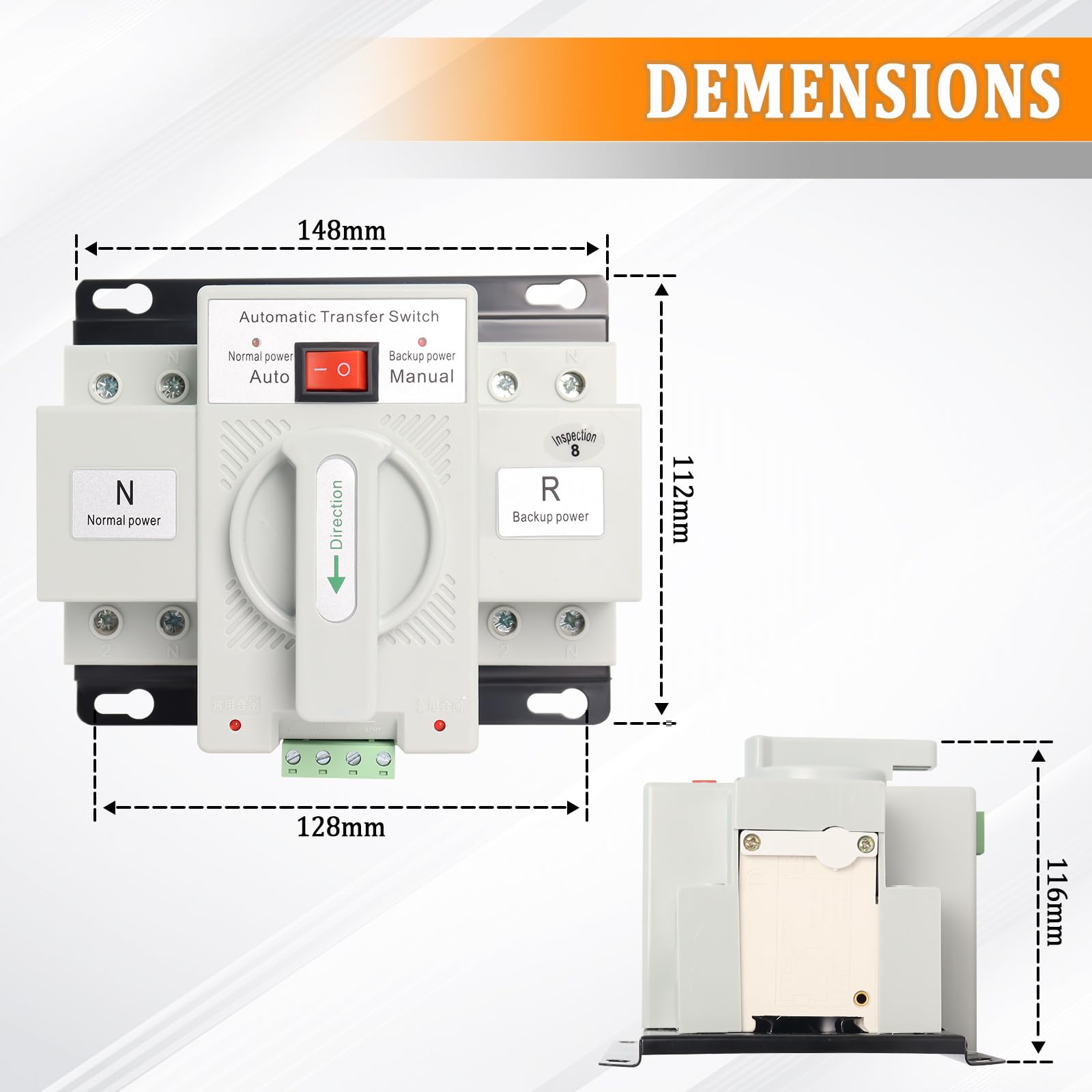 2P 63A 110V Dual Power Automatic Transfer Switch, ATS Generator Changeover Switch 50HZ/60HZ, White - Image 5