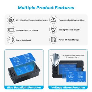 AC 80-260V 100A LCD Digital Display Multi-Function Power Monitor Voltage Current Frequency Power Factor Energy Meter Ammeter Voltmeter with Split Core Current Transformer