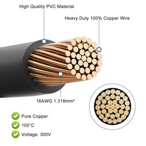 CUZEC 16 AWG Extension Cord Eyelet Terminal with Battery Clamp 12V/ 24V Battery Clip-On for High-Power Inverter and More (13.1FT Long)