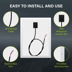 Newpowa 10BB 35W 12V Solar Panel High-Efficiency Monocrystalline PV Module Designed for Off Grid System, Charge Your Battery of RV, Boat, Camper, Trailer, Gate Opener