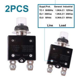 mxuteuk 2Pcs 20Amp Circuit Breakers Push Button Manual Reset 125/250V AC 50V DC, L1 Series Overload Protector Switch Thermal Circuit Breakers with Waterproof Button Caps L1-ls-20A