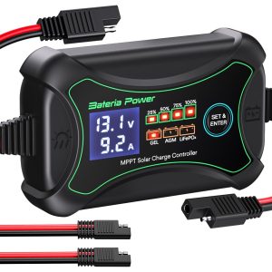 10Amp 12 Volt MPPT Solar Charge Controller, Bateria Power Intelligent Portable Solar Panel Controller, Max PV 150W 30Voc Solar Regulator for Gel AGM Lead-Acid, Lithium LiFePO4 Battery (SunRock 10)