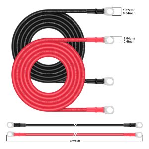 Battery Cable - iGreely 8 AWG 8 Gauge Wire Tinned Copper Wire Battery Power Inverter Cables with 3/8'' Lugs Terminals for Solar Panel Automotive Motor Automotive Motorcycle RV Marine Boat 10ft/3m