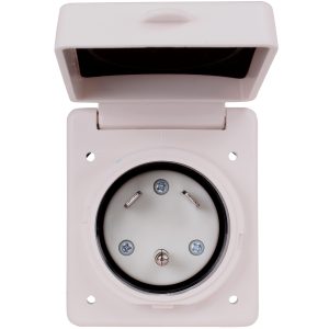 Journeyman-Pro RV TT-30 Flanged Inlet 30A 125 Volt, Straight Blade Generator Plug Locking Shore & Marine Power Receptacle Electrical Outlet/Socket, Black or White 30 Amp (TT-30 Straight Blade, White)