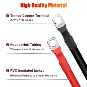 Linkstyle 6PCS 2 AWG 12Inch Battery Cables, 30CM 2 Gauge Pure Copper Power Inverter Wire with 5/16" Lugs Terminals, for Car Solar RV Golf Cart Marine (1FT)