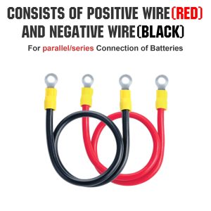 ECO-WORTHY 9AWG Battery Cable with 13/64'' Lug Terminals 12inch Cables Set Tinned Copper Battery Inverter Cable for Car, Truck, RV, Solar