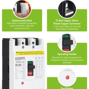 DIHOOL Industrial Miniature Circuit Breaker 3 Pole 60 Amp 277/480V AC, Thermal Magnetic Trip,AC Disconnect Switch MCB