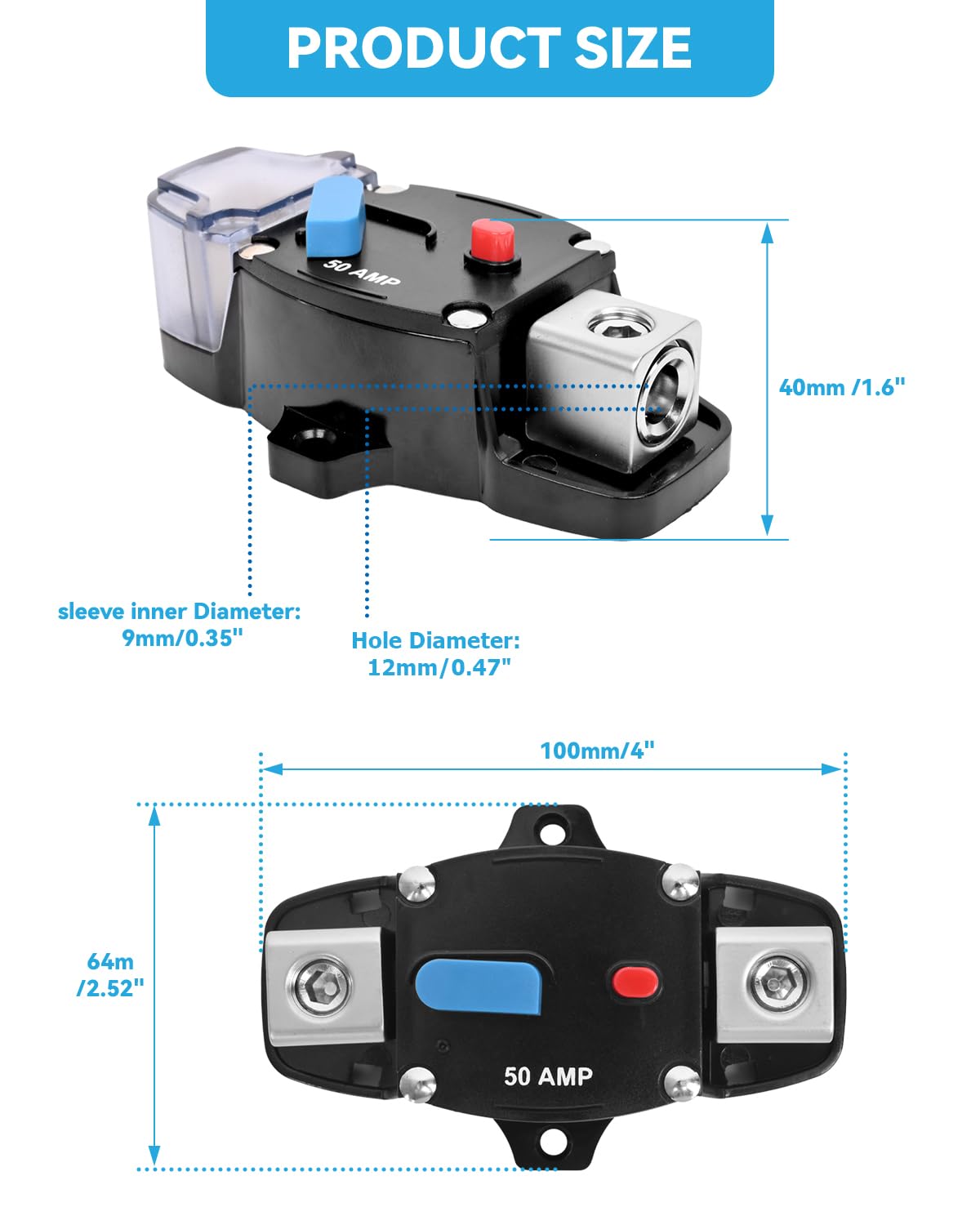 BULVACK 100 Amp Circuit Breaker 12-48 Volt DC 100A Self Recovery Resettable High Amp Circuit Breaker with Manual Reset Button for Automotive RV Marine Boat Car Audio and Amps Protection - Image 4