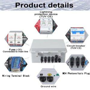 Combiner Box for Solar Panels Pv Combiner Box Solar Combiner Box with 6 String 15A Rated Current Fuse Surge Protective Device and 63A Air Circuit Breaker for On/Off Grid Solar Panel System