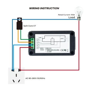 AC 80-260V 100A LCD Digital Display Multi-Function Power Monitor Voltage Current Frequency Power Factor Energy Meter Ammeter Voltmeter with Split Core Current Transformer