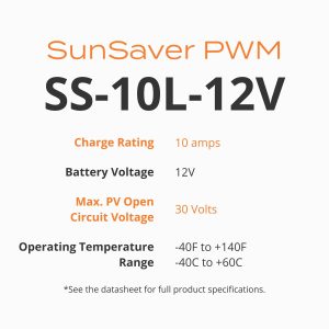 Morningstar SunSaver 10A PWM Solar Charge Controller (SS-10L-12V) - Solar Panel Regulator for 12V batteries, Four Stage Battery Charging, LVD, HazLoc Rated, Low Noise, 5 Year WTY - Designed in the USA