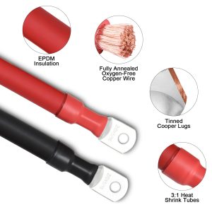 Geosiry 2/0 Battery Cables, 3FT 2/0 Welding Cable with 5/16” Lugs for DIY Enthusiasts and Professional Mechanics, Perfect for Cars and Motorcycles (2/0AWG-5/16, 3FT)