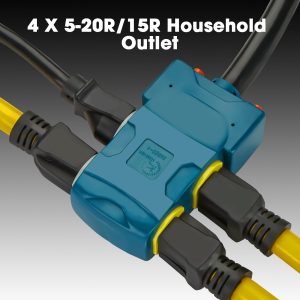 50 Amp to 20 Amp 110V RV Distribution Adapter with Circuit Breaker,NEMA 14-50P to 4 X 5-20R/15R RV 4 Prong to Mutiple Household Outlet RV Generator Adapter Cord ETL Listed (3FT)