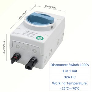 Solar Panel Disconnect Switch - HXH 1000V DC Isolator Switch, 1-in-1-out, 32Amp Outdoor Rated IP66 Quick Disconnect for Solar Systems